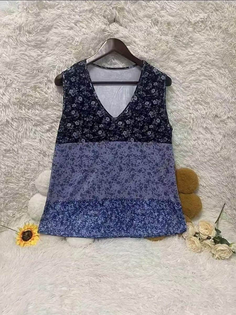 Dame Singleter Camisole Tank Top Blomstret Bohem Etnisk Ermeløs V-hals Vanlige topper Daglig Ferie Trykt mønster Marineblå Blå Kamel Fuksia Grønn Sommer 2025 - $14.99 –P6
