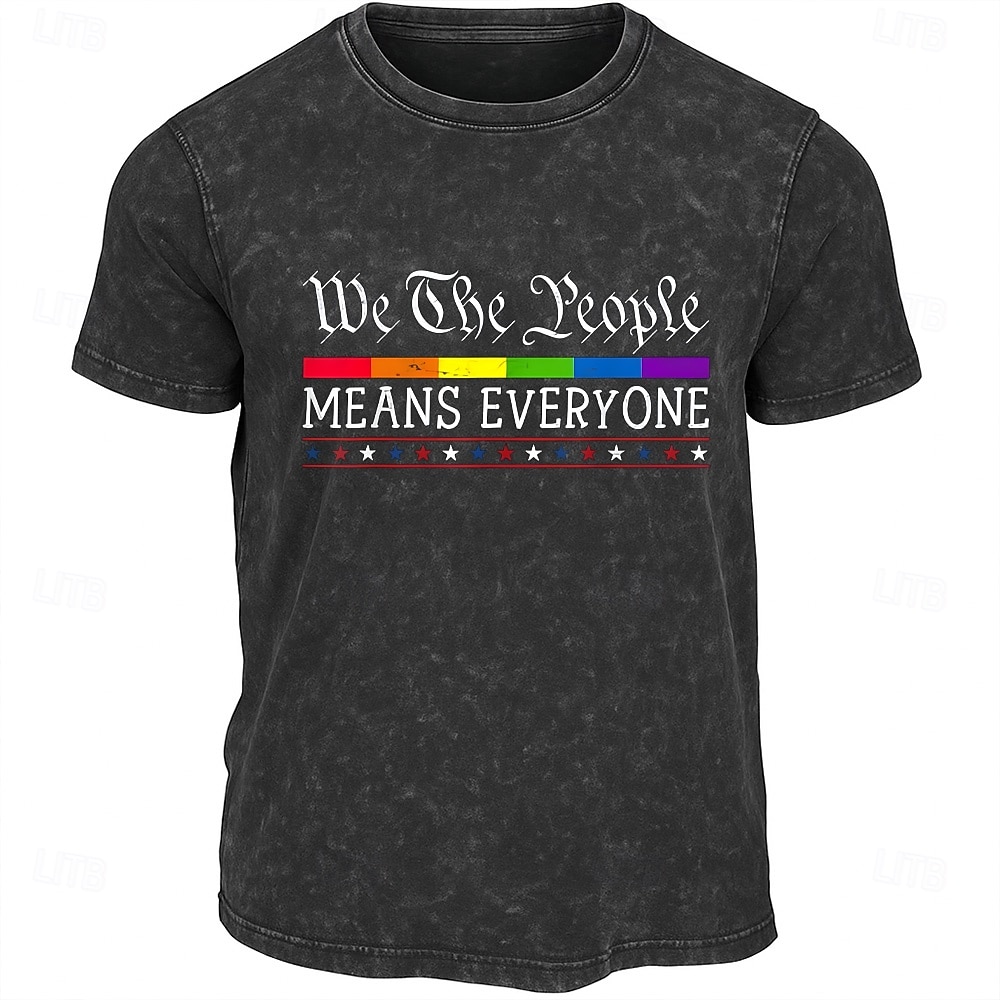 Pride-Monat Herren Regenbogen T-Shirt Gewaschenes Hemd Baumwolle Kurzarm Grafik Hemd Schwarz Bequemes T-Shirt Straße Täglich Modedesigner-Kleidung 2025 - $15.99 –P1