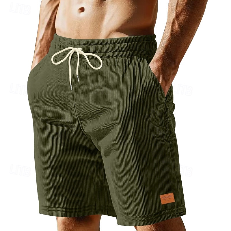 Men's Shorts Casual Shorts Corduroy Shorts Pocket Elastic Waist Textured Plain Comfort Breathable Knee Length Casual Outdoor Beach Vacation Fashion Black White Inelastic 2026 - $20.99 –P6
