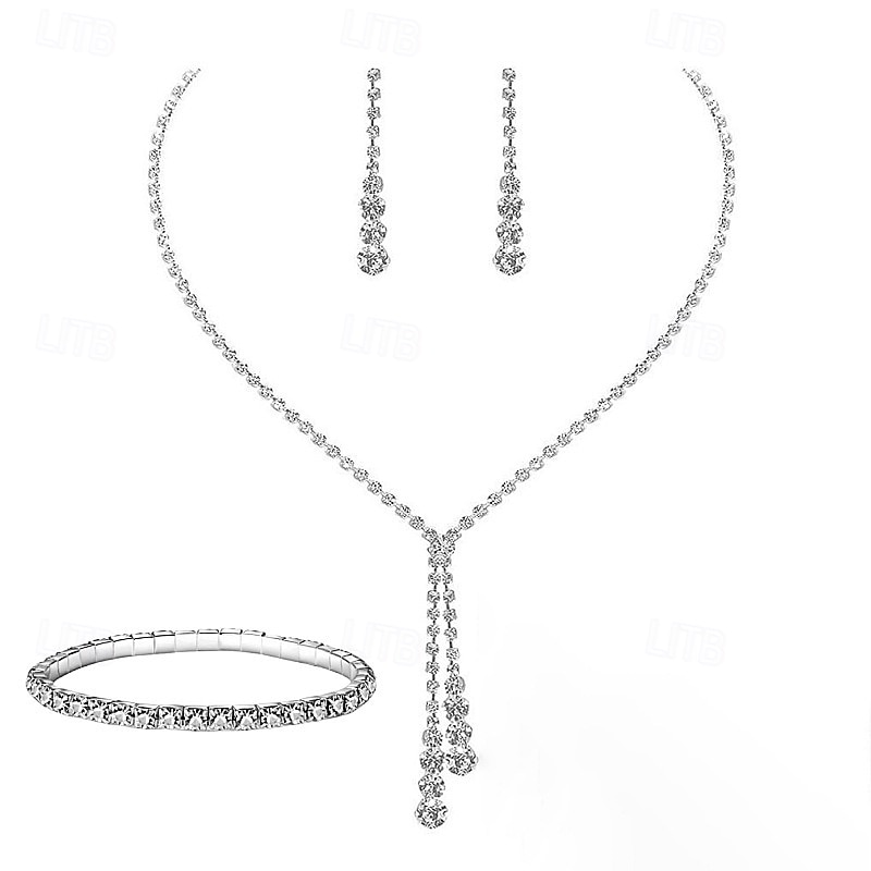 Ensembles de bijoux de mariée 1 ensemble boucles d'oreilles en alliage de strass collier bracelets ensemble de bijoux élégant et doux pour femmes pour fête de mariage occasion spéciale de 2025 ? $28.99 –P4