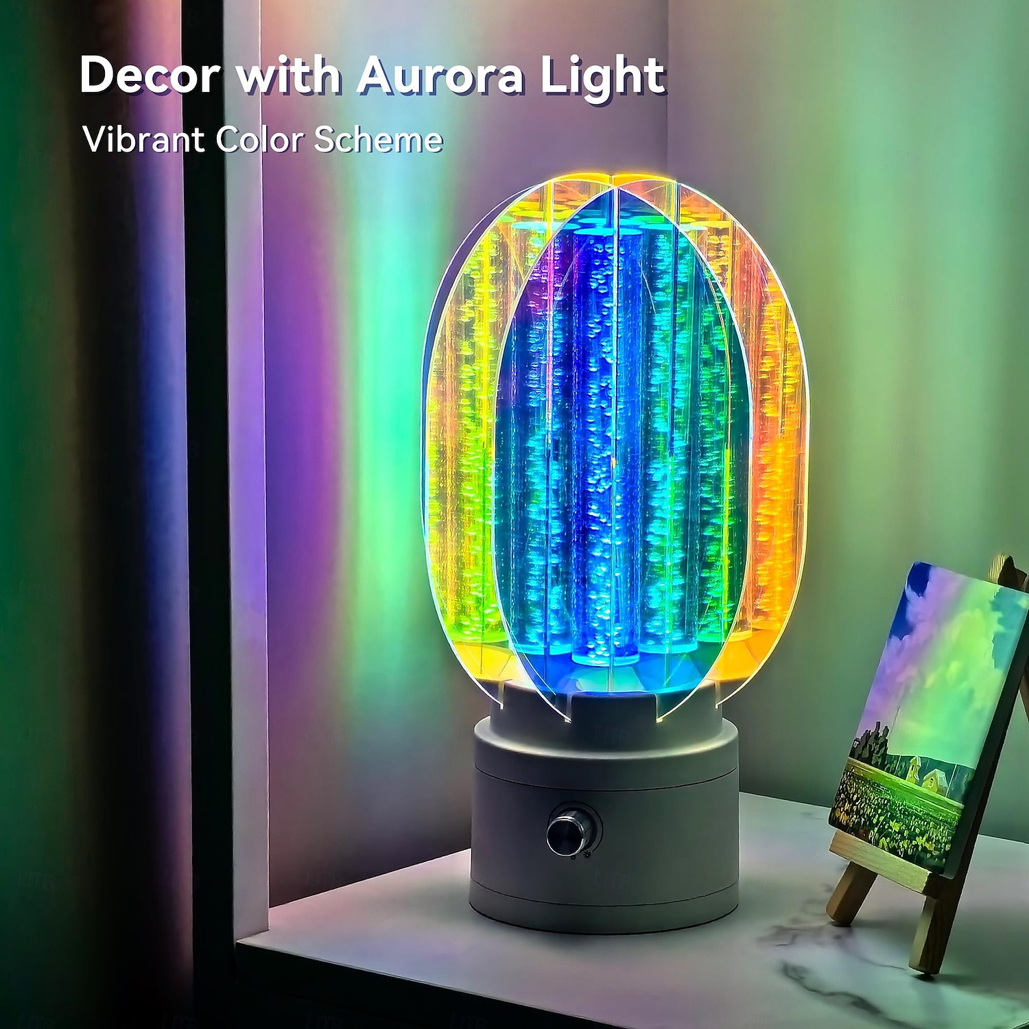 Luminária de mesa recarregável sem fio com efeito aurora, luz noturna para quarto com rotação de 360 graus, luminária de mesa operada por bateria para sala de estar, luminária pequena para estação de de 2025 por $55.99 –P8