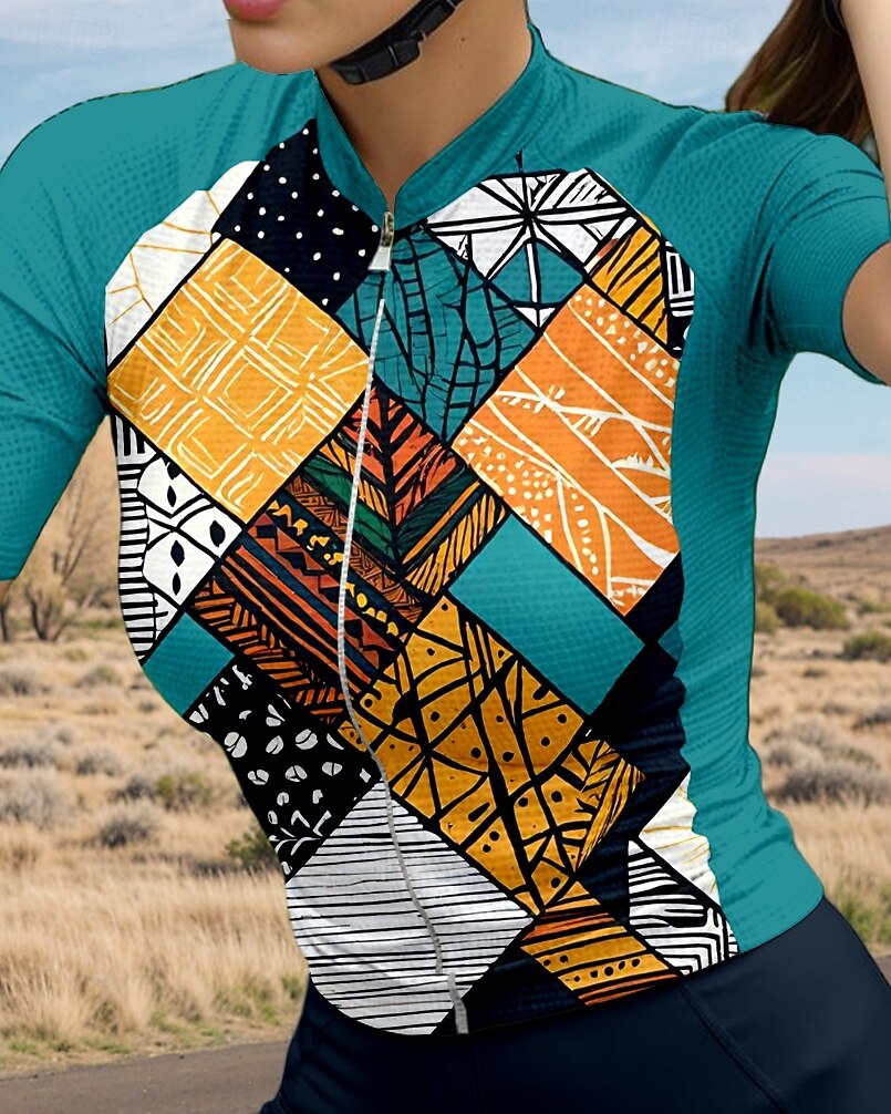 Mujer Maillot de Ciclismo Graphic Geométrico Manga Corta Bicicleta Maillot Camiseta con 3 bolsillos traseros Filtro Solar Resistente a los rayos UV Secado rápido Bandas Reflectantes Deportes Verde 2025 - $30.99 –P3