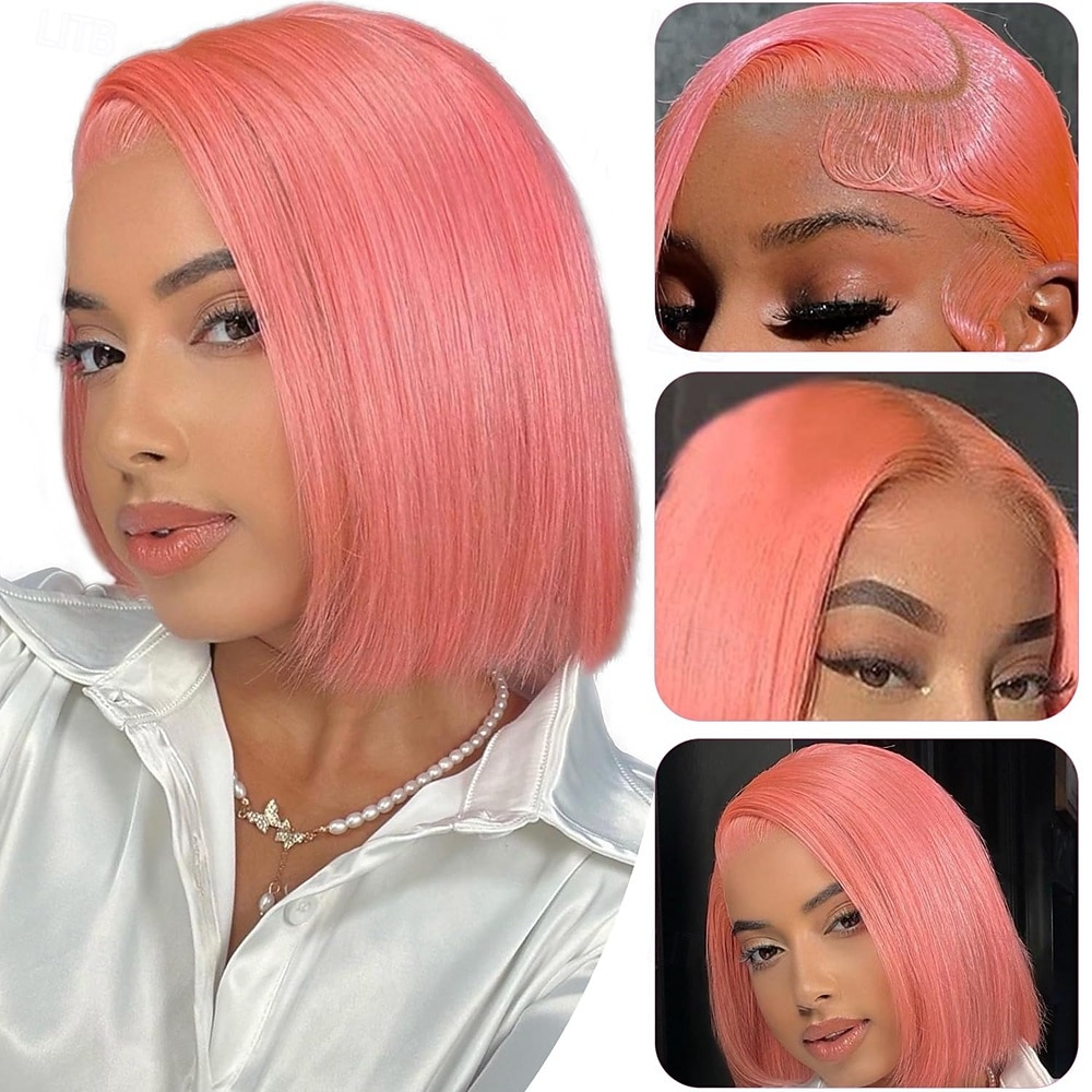 Pink# Human Hair Wig 13*4 Short BOBO Lace Wig Straight Human Hair 150% Density 2026 - $165.99 –P1