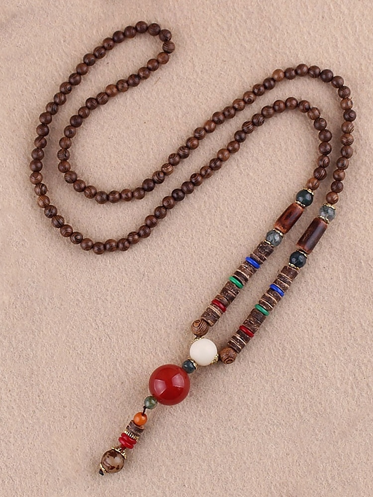 Pánský náhrdelník z přírodních dřevěných korálků s tibetským totemovým přívěskem, boho etnický styl s dlouhým řetízkem pro meditaci, jógu, duchovní setkání a ležérní letní outfity. 2026 - $10.36 –P7