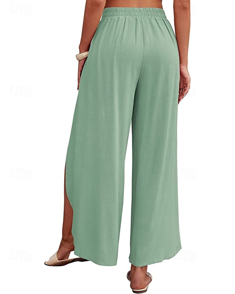 Mujer Pantalones de lino y algodón pantalones Casual Longitud total Cintura Media Plano Cintura elástica Separado Al Aire Libre Cómodo Festivos Ropa Cotidiana Fin de semana Albaricoque PEC Celeste 2025 - $25.99 –P8
