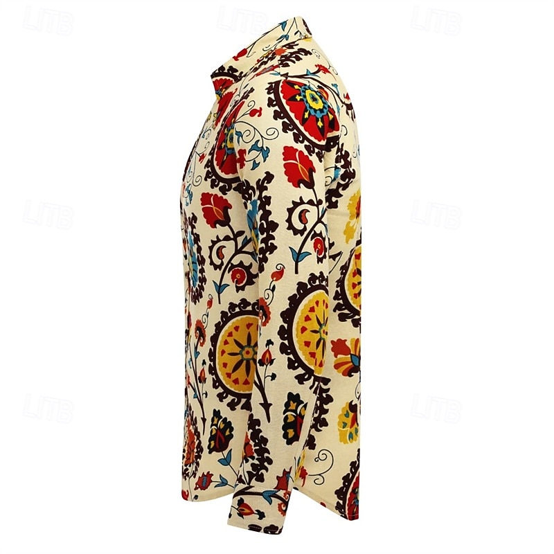 Retró Boho 1970-es évek Ing Hippi Etno Suzani Jelmez Férfi Mindszentek napja Farsang utcai tánc Retro témájú buli Fesztivál Felnőttek Ing 2025 - $27.99 –P7