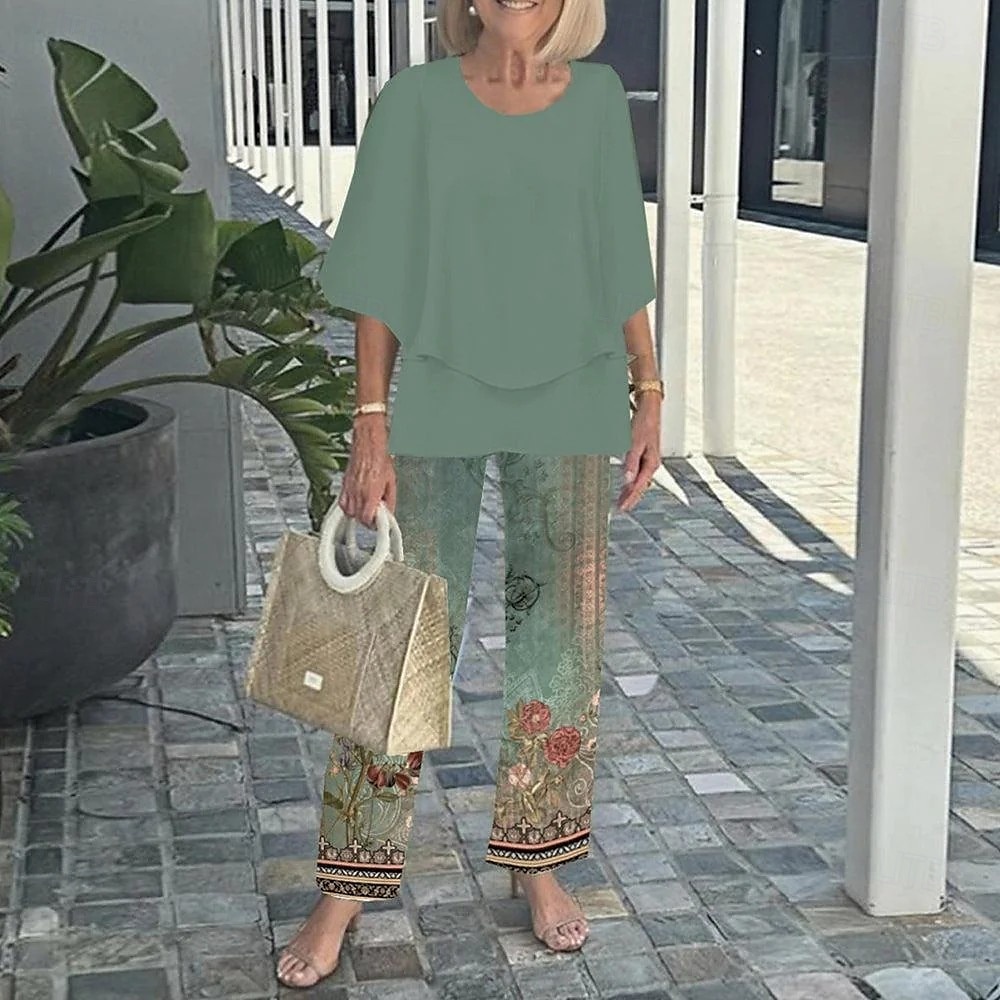 Damer 2 Deler Motemote Gateklesplagg Daglig Bukse Sett Halv Erme Crew Hals Blomster Grafisk Ferie Casual Daglig Rosa Blå Himmelblå Sommer Løs Fit 2025 - $41.99 –P2