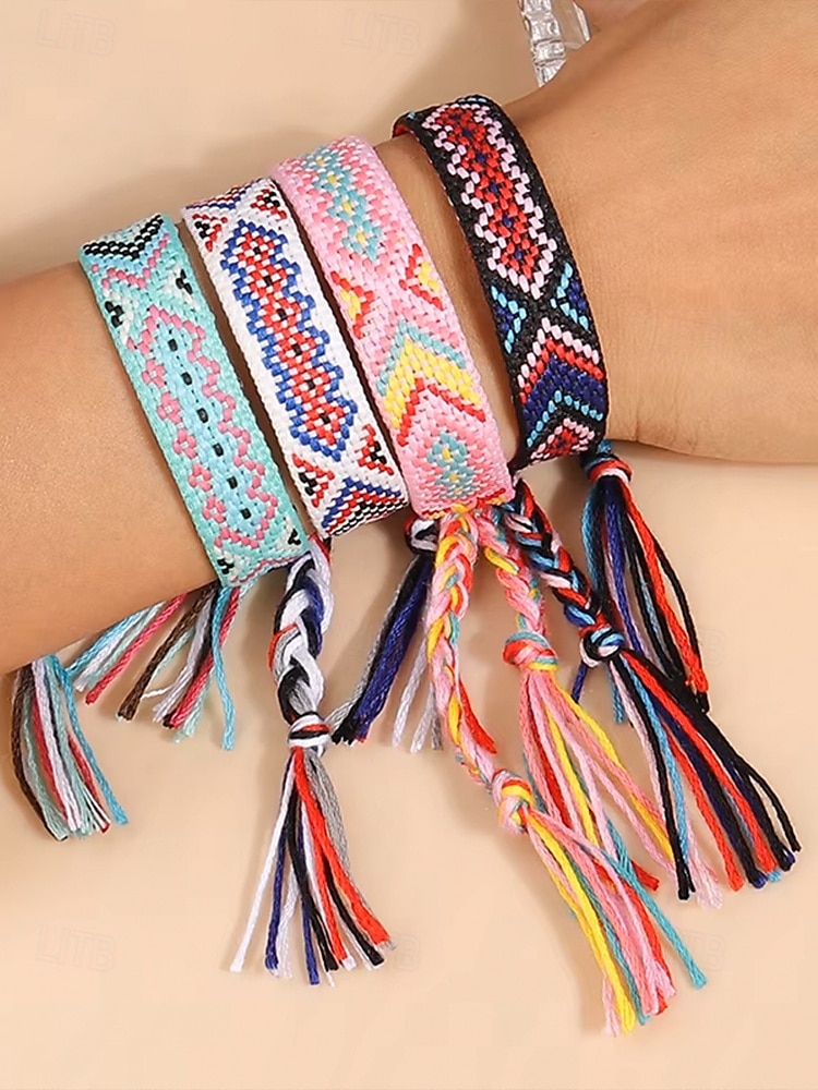 Pulsera de la amistad trenzada con borlas hecha a mano en Nepal para mujer, pulsera de la amistad con patrón étnico colorido, estilo bohemio, adecuada para uso casual, playa y al aire libre. 2025 - $7.99 –P3