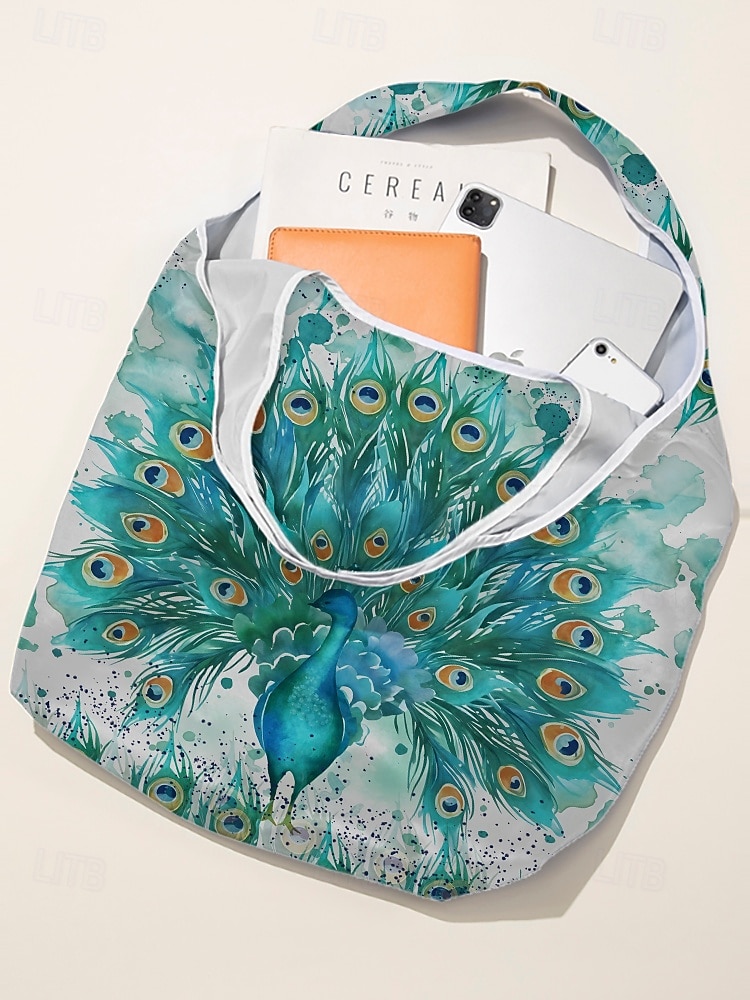 Sac fourre-tout pliable à imprimé paon pour femme - Sac de courses réutilisable de grande capacité avec un design aquarelle élégant, léger et élégant, idéal pour un usage quotidien, les voyages et les achats écologiques de 2025 ? $14.99 –P6