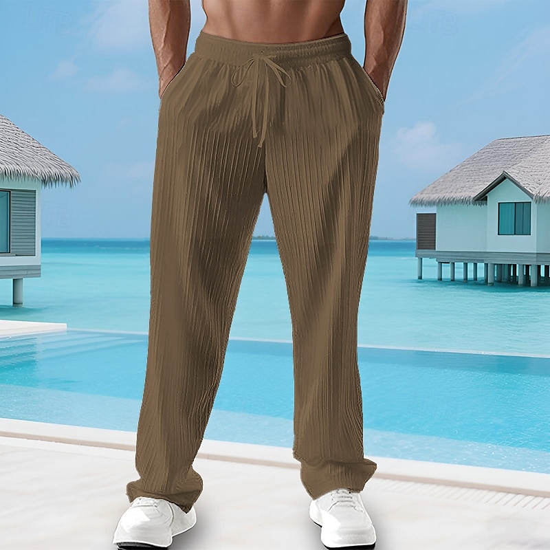 Men's Summer Pants Beach Pants Casual Pants Pocket Elastic Waist Drawstring Plain Comfort Breathable Vacation Daily Holiday Hawaiian Boho Black White 2025 - $13.99 –P8