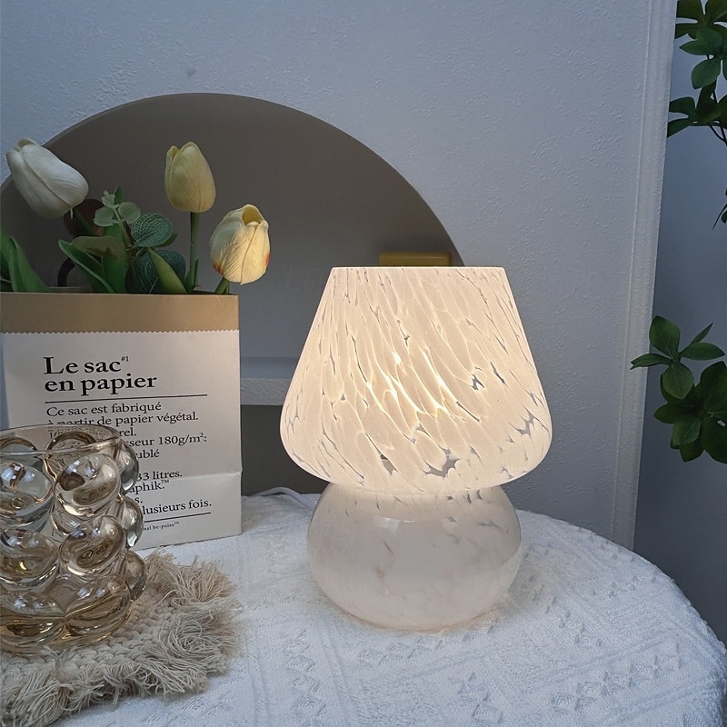 Pilzlampe Vintage Tischlampe Glas Nachttischlampe mit Kabel dimmbare Tischlampe mit 3 Farbglühbirne Retro Schreibtischlampe Pilz Nachtlicht LED Minilampe für Büro Bars Wohnzimmer Schlafzimmer 2025 - $82.99 –P17