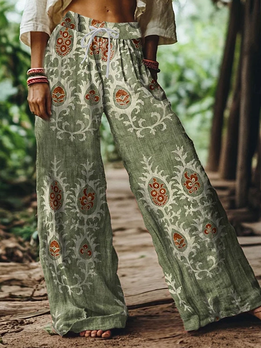Femmes Jambe large Chinos Pantalons Amples Vacances ancien Mode Longueur complète Taille haute Fleuri Graphique Impression Respirant Doux Micro-Élastique Formel Vacances Rue Rose Claire Bleu Vert Ét de 2025 ? $24.99 –P2