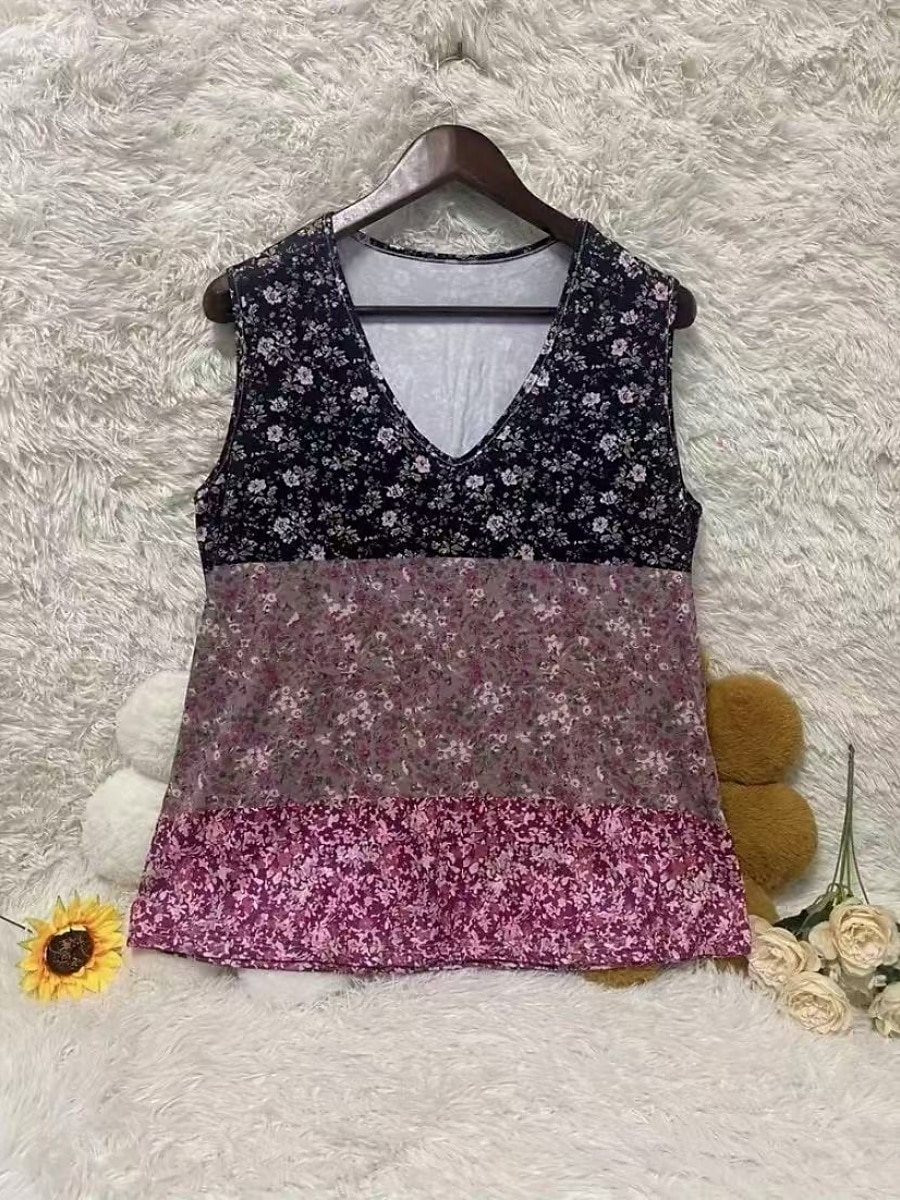 Dame Singleter Camisole Tank Top Blomstret Bohem Etnisk Ermeløs V-hals Vanlige topper Daglig Ferie Trykt mønster Marineblå Blå Kamel Fuksia Grønn Sommer 2025 - $14.99 –P9