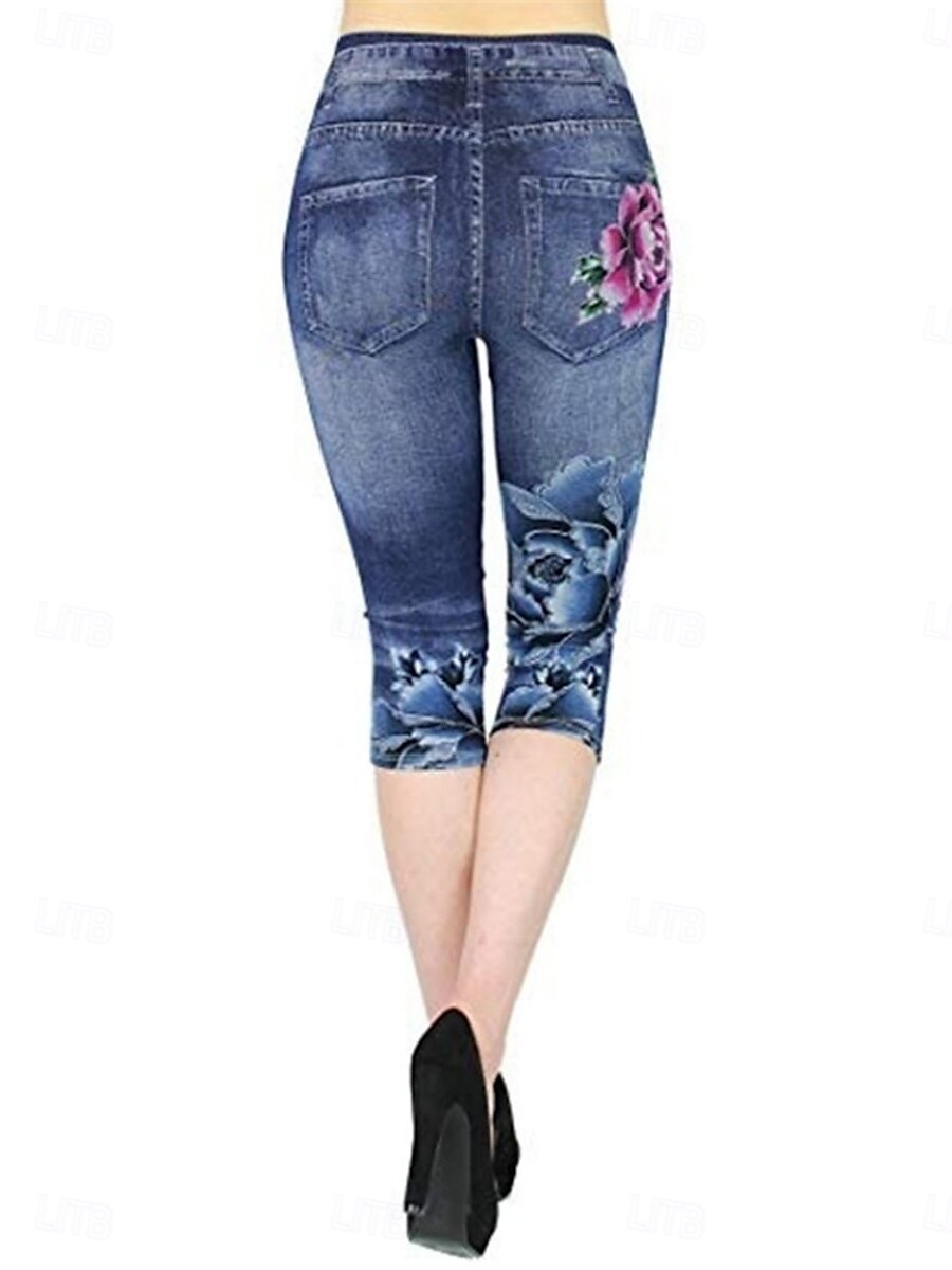 Leggings da donna Capri Pantaloni Stampa 3D Chinos Leggings Vacanza Vintage Casual Lunghezza Tonda Alta Vita Florale Stampa Morbida Confortevole Elasticizzata Esterno Vacanza strada Blu Estate Slim del 2025 a $13.99 –P3