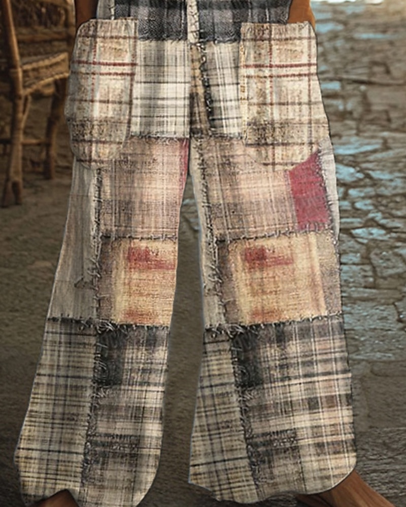 Per donna Normale Tuta Casual Plaid Senza Maniche Gamba larga Girocollo Patchwork Streetwear Quotidiano Vestibilità regolare Bianco Estate del 2025 a $24.99 –P3