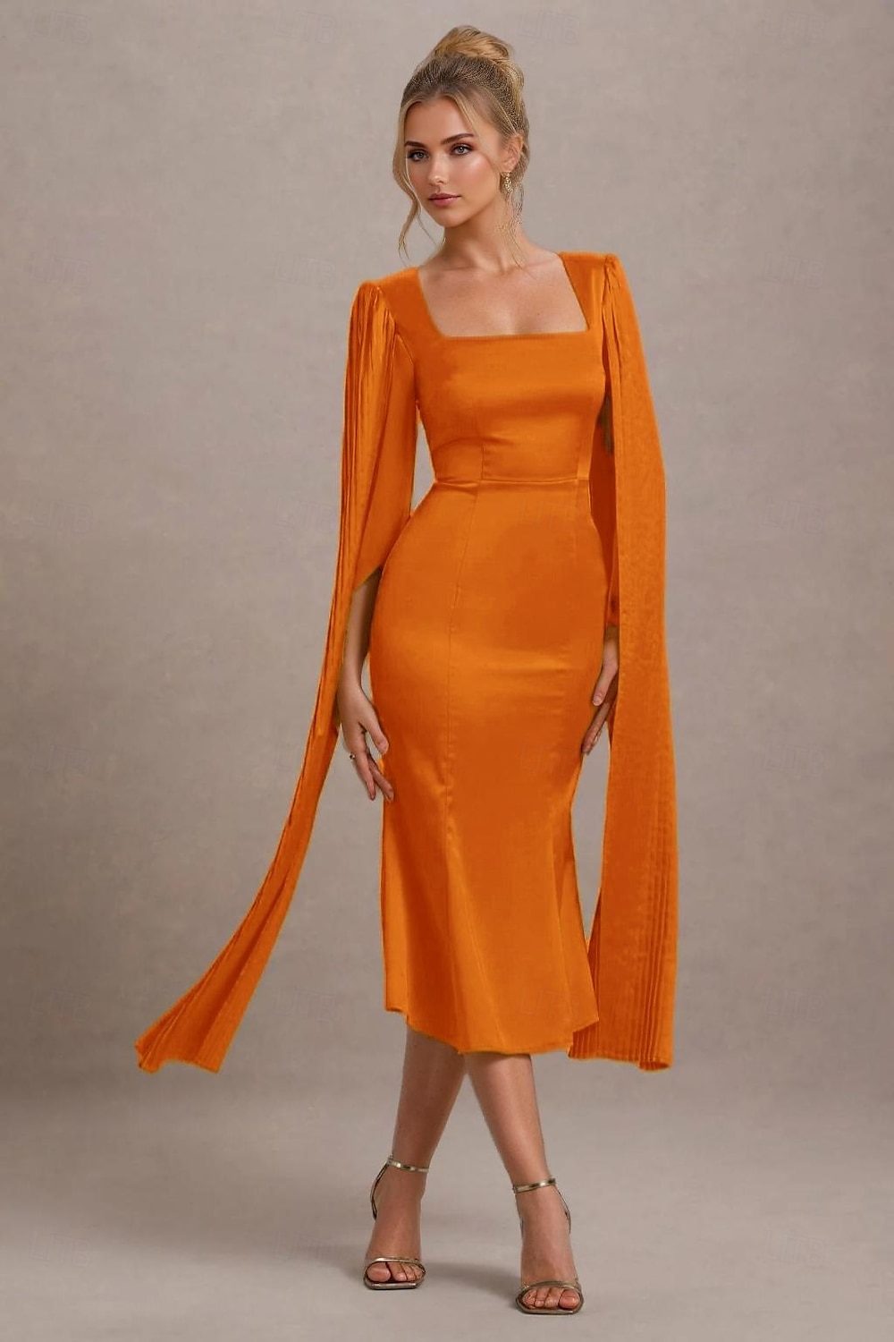 Senapsgul Klänning Fåll Cape Klänning Havfru  Trumpet Cocktail Klänningar Elegant Klänning Formell Bröllop Gäst Klänning Te Längd Midi Längd Fyrkantig Halsringning Siden 2025 - $136.99 –P6