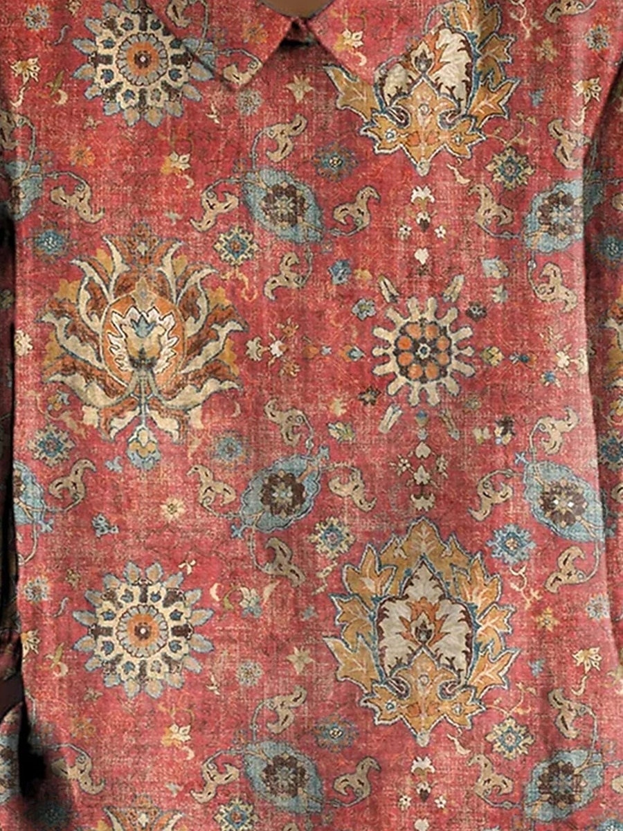 Dame Bluse Grafisk Geometrisk Daglig Stilfull Fritid Langermet Skjortekrage Vanlige topper Daglig Knapper Trykt mønster Gul Rød Sommer Vår 2025 - $24.99 –P2