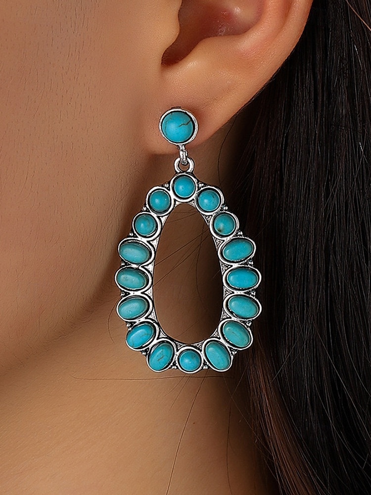Women's Bohemian Turquoise Drop Earrings – Vintage Western Style Statement Jewelry with Feather and Bead Details for Parties, Festivals and Casual Wear 2025 - $9.99 –P1