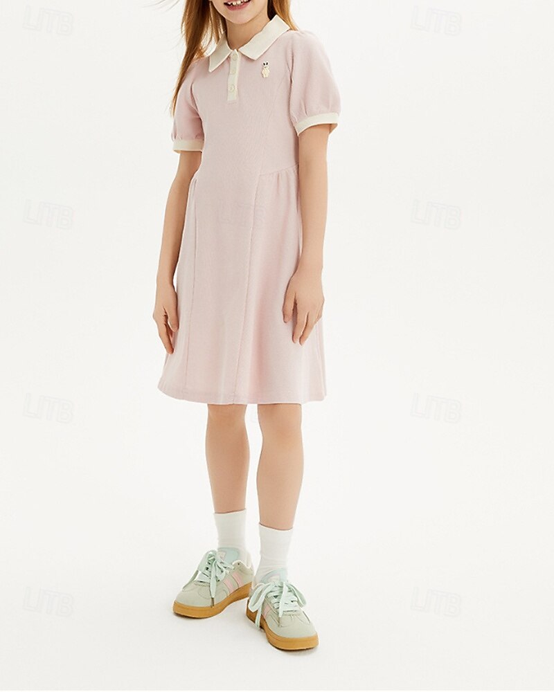 Kids Girls' Dress Color Block Short Sleeve Outdoor Patchwork Adorable Basic Cotton Knee-length Shirt Dress Casual Dress Summer 4 years+ Light Pink 2025 - $71.99 –P4