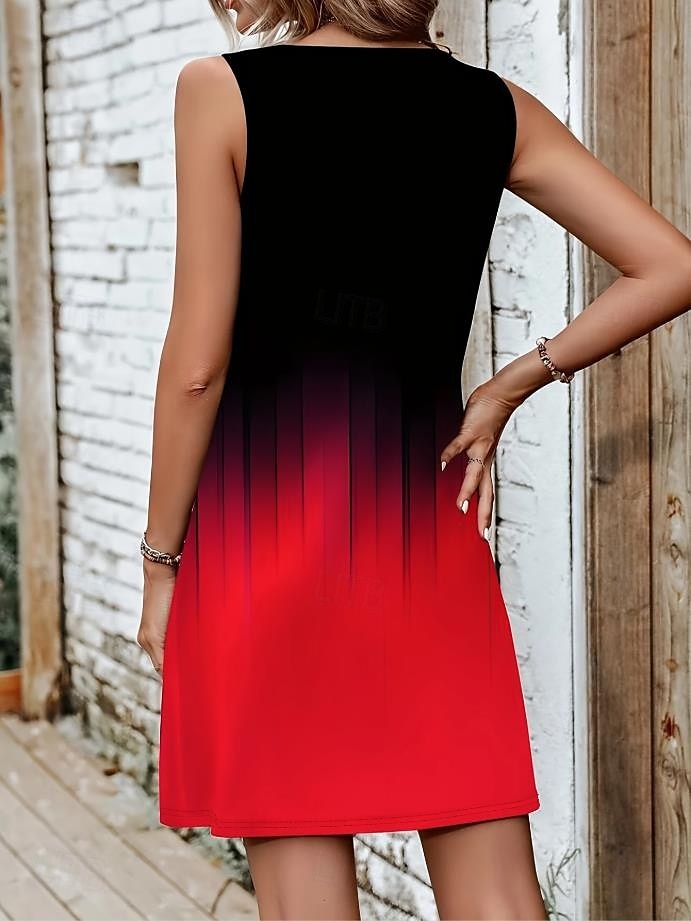 Damen Minikleid Sommerkleid Shiftkleid Schulterfreies Kleid Urlaub Lässig Party Normale Passform Ombre Grafik Ärmellos V Ausschnitt Gelb Rote Blau Purpur Sommer Frühling 2025 - $21.99 –P2