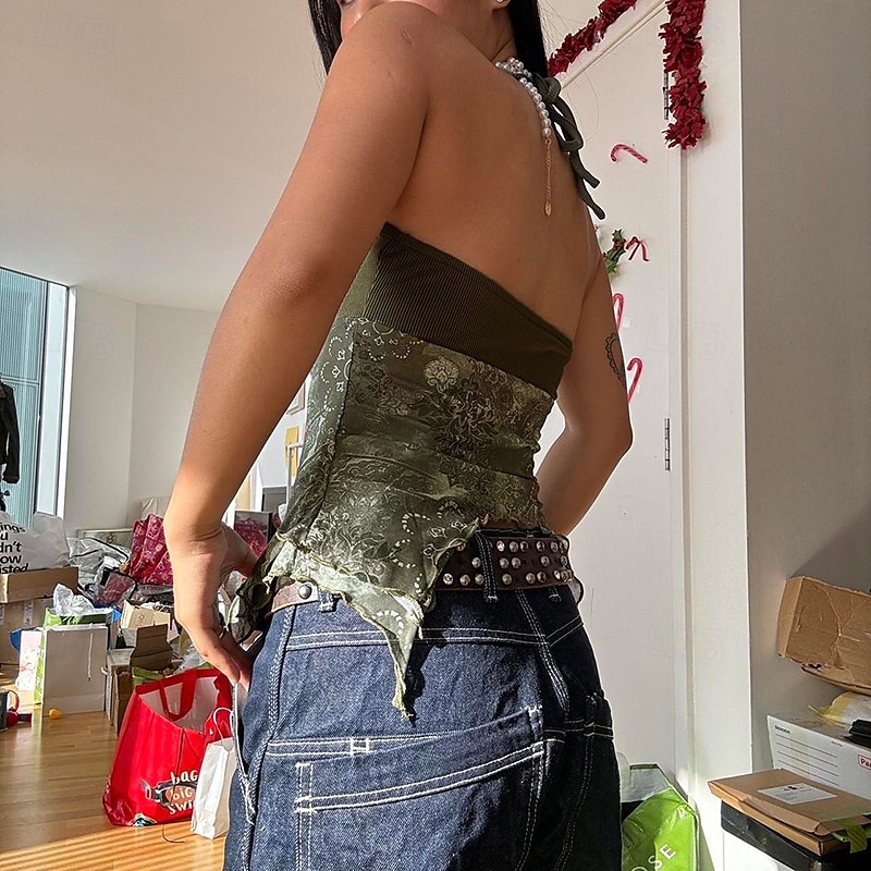 Pentru femei Cămașă Boho Bluză Floare Modern Boho Fără manșon Gâtul halter Topuri obișnuite Zilnic Concediu Ieșire Imprimeu Maro Trifoi Vară 2025 - $21.99 –P6