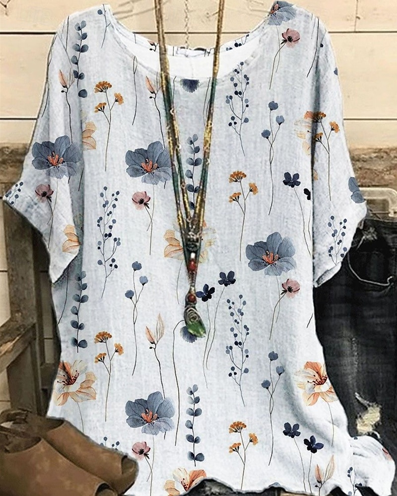 Per donna Camicia Maglietta Stampato Fiori Elegante Moda Moderno Manica Corta Girocollo Top Regolari Quotidiano Weekend Bianco Giallo Verde chiaro Viola Verde Estate del 2026 a $23.99 –P3