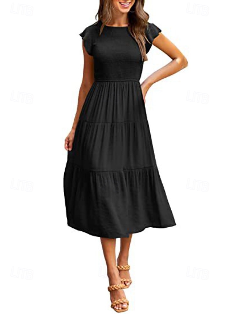 Femmes Robe Midi Robe Blanche Robe de remise des diplômes Mode Anniversaire Date Fête du thé Coupe régulière Uni Sans manches Col ras du cou Noir Blanche Vert Claire Vert Véronèse Été de 2025 ? $25.99 –P5