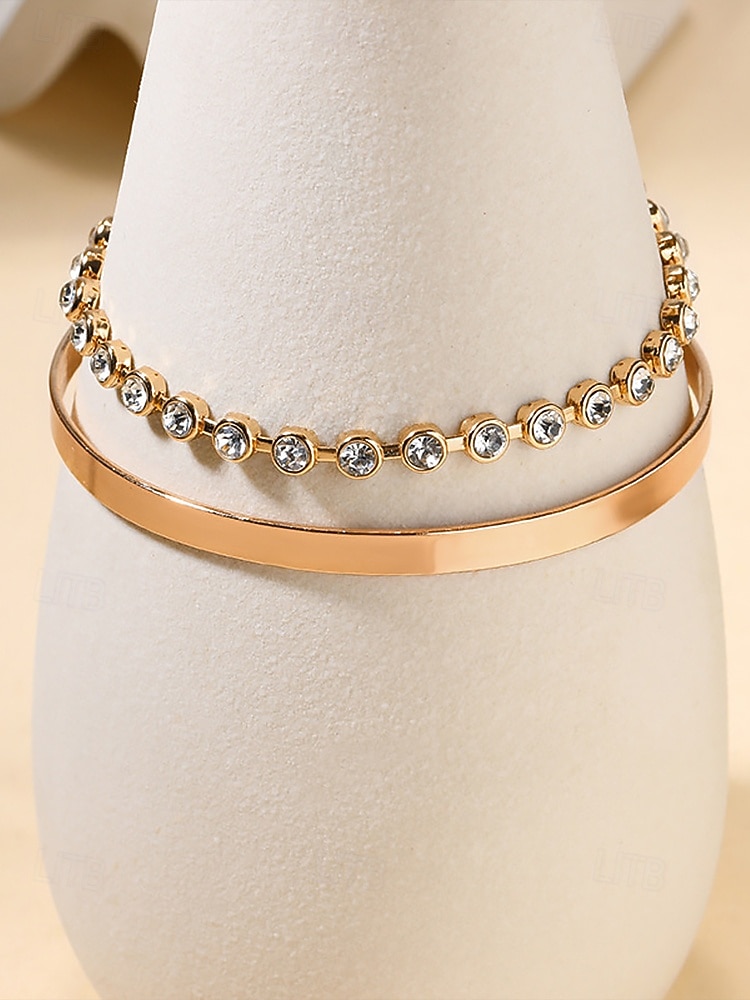 Goldfarbenes Kristallarmband-Set für Damen – elegante Stapelarmreifen für Partys, Verabredungen und den Alltag 2026 - $9.99 –P3