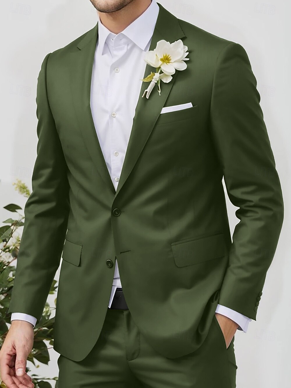 costumes de mariage pour hommes, vert armée, mode d'été, formel, couleur unie, coupe standard, 2 pièces, simple boutonnage, deux boutons de 2025 ? $119.99 –P2