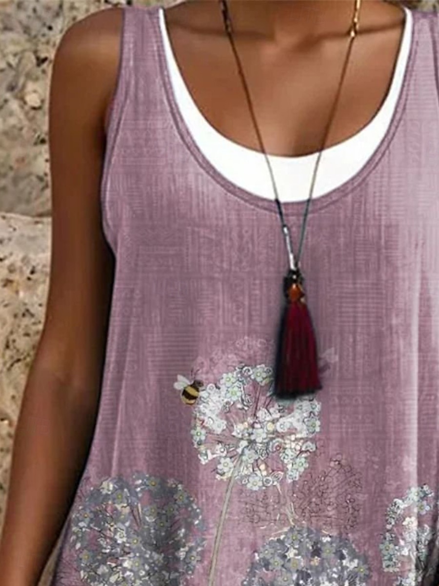 Femmes Mini Robe Robe T-Shirt Robe d'Été Robe trapèze Vacances Occasionnel Boho Coupe Ample Fleuri Graphique Sans manches Col en U Col Rond Violet Claire Été Printemps de 2025 ? $24.99 –P2