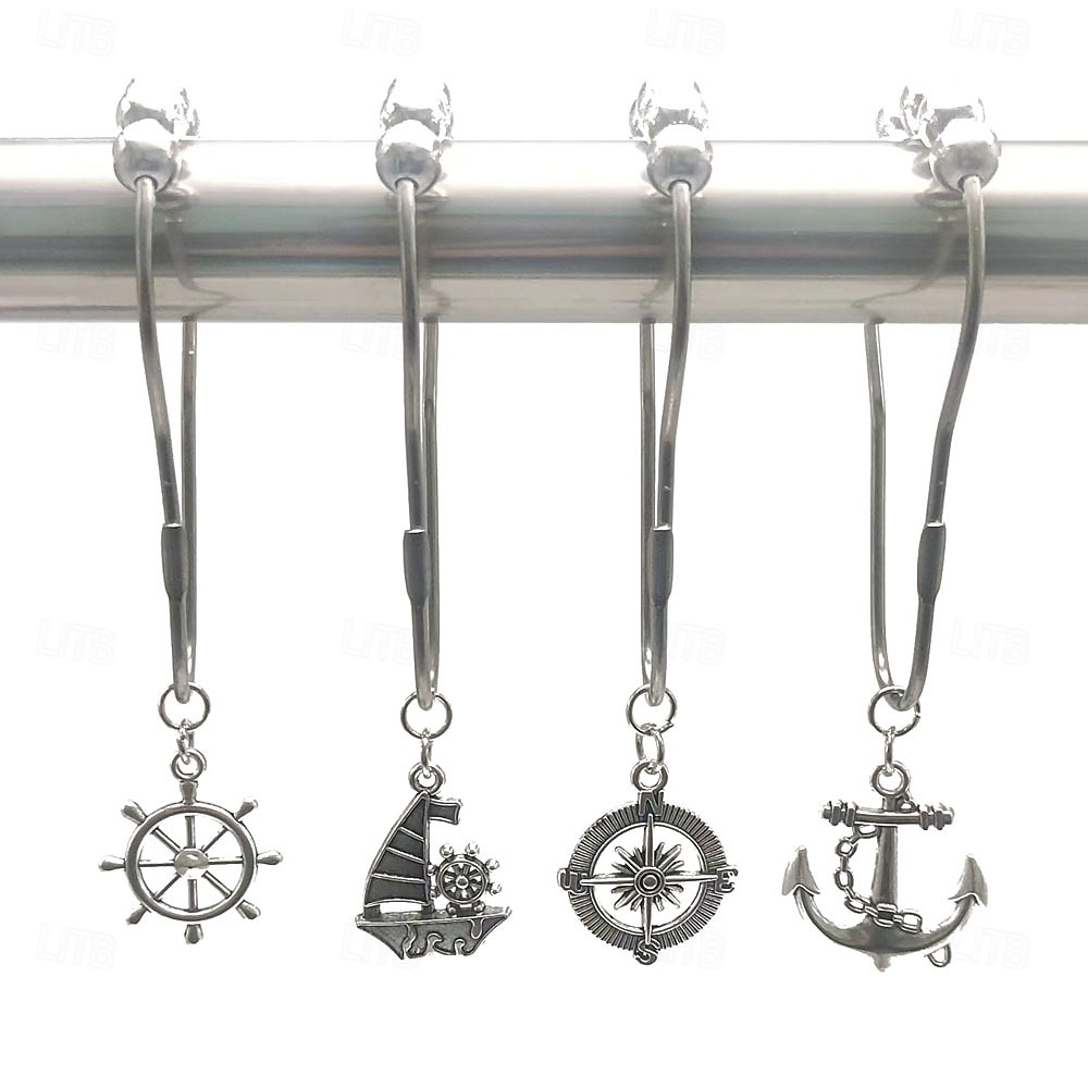 Nautical Shower Curtain Hook 1pc Rustproof Polished Chrome with Antique Silvery, Anchor & Rudder Pendants for Bathroom Decor 2025 - $9.49 –P4