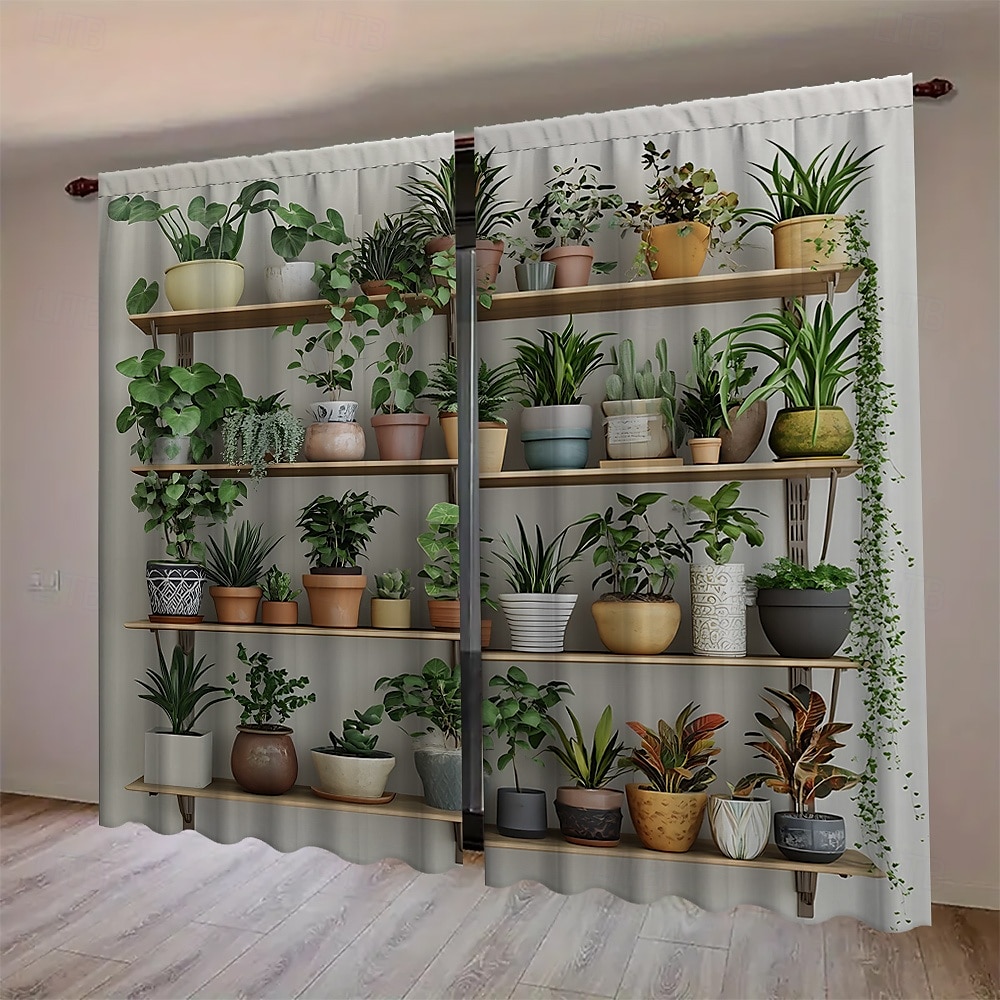 2 darabos növényi bonsai mintás függöny szett polcokon, alkalmas dolgozószobába, konyhába, nappaliba, kollégiumi rúdtáskákba, hálószobába, kiegészítőkbe, szobadekorációba és lakberendezési mennyezeti 2025 - $25.99 –P6