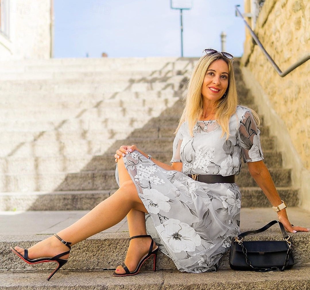 Women's Elegant Chiffon Dress Floral Mesh Print Crew Neck Midi Dress Daily Vacation Short Sleeve Summer Spring 2025 - $39.99 –P9