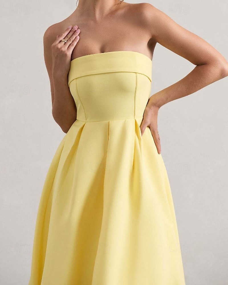 Pentru femei Rochii Midi Rochie albă Rochie de absolvire Rochie de bal Rochie de petrecere Modă Nuntă Petrecere Serată Fit regulat Simplu Fără manșon Fără Bretele Negru Alb Galben Roz Îmbujorat Vară 2025 - $31.99 –P12
