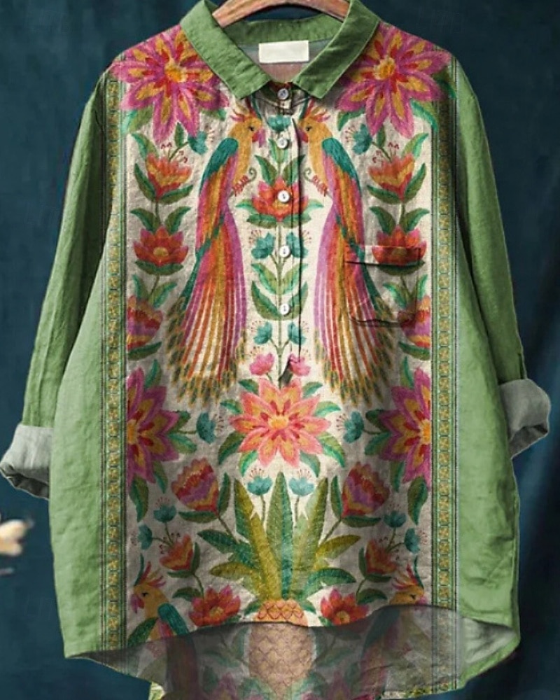 Damskie Koszula Koszula Boho Bluzka Kwiat Nowoczesny Boho Długi rękaw Kołnierzyk koszuli Zwykłe topy Codzienny Święto Wyjściowe Guziki Nadruk Zielony trawiasty Jasnozielony Granatowy Fioletowy Fuksja 2025 - $23.99 –P2