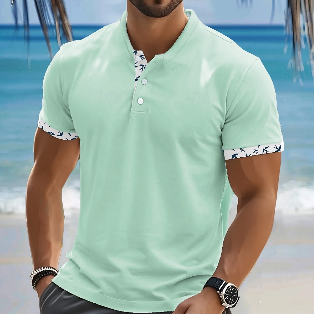 Herren T Shirt Henley Hemd Kurzarm Designer Lässig Straße Lässig Täglich Sommer Frühling Hellrosa Hellgrün Hellblau Henley Henley T-Shirt 2025 - $18.99 –P1