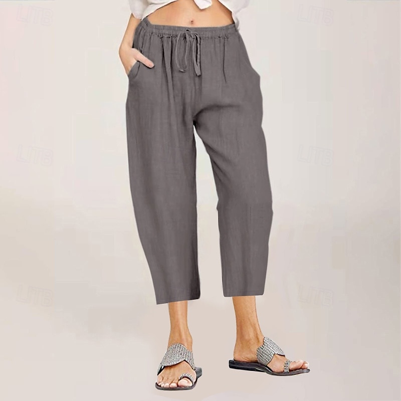 Per donna Pantaloni in cotone e lino Pantaloni capri Pantaloni Eleganti Streetwear Casual Lunghezza al polpaccio Naturale Semplice Tasca Design con Coulisse Elastica Comodo All'aperto All'aperto del 2025 a $24.99 –P3