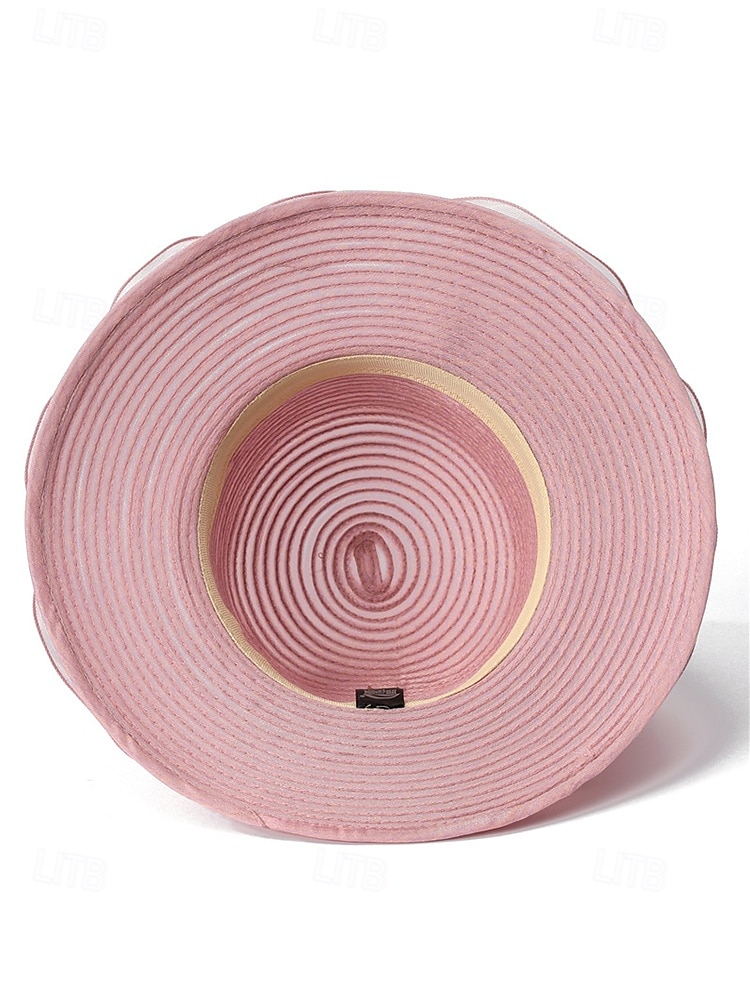 Chapeau de paille élégant à large bord pour femme avec des accents de ruban et de perles, parfait pour les fêtes de jardin d'été, les événements en plein air et les mariages de 2025 ? $14.99 –P8