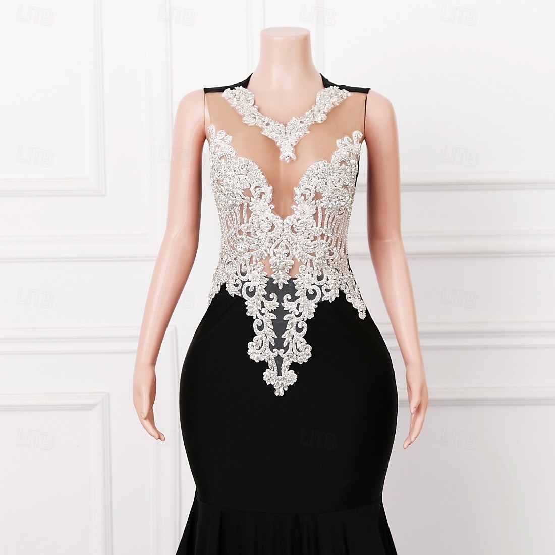 Meerjungfrau Trompete Abendkleid Elegantes Kleid Abendgesellschaft Ball Hochauslauf Ärmellos Runder Ausschnitt Stretch Crepe mit Perlenapplikationen 2025 - $299.99 –P1