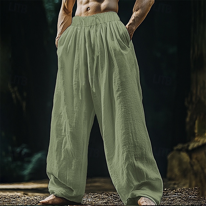 Men's Linen Pants Trousers Summer Pants Beach Pants Pocket Drawstring Elastic Waist Plain Comfort Breathable Vacation Daily Holiday Hawaiian Boho Black White 2025 - $20.99 –P4