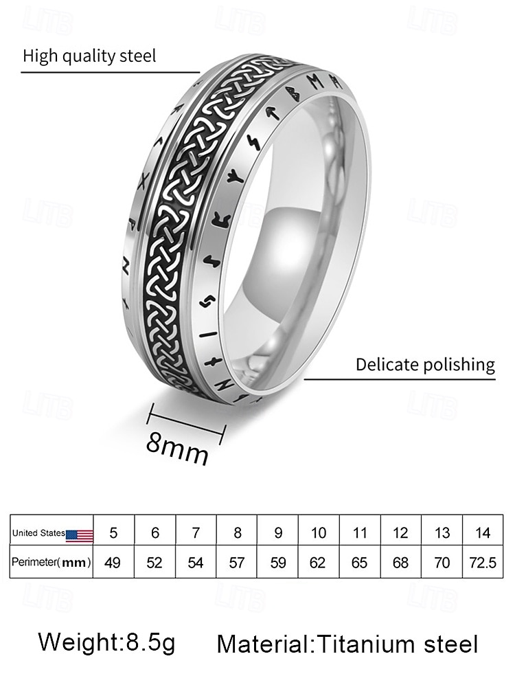Men's Viking Stainless Steel Ring with Nordic Runes and Celtic Knot Design, Vintage Norse Style Band for Bikers and Cosplay 2026 - $9.99 –P8