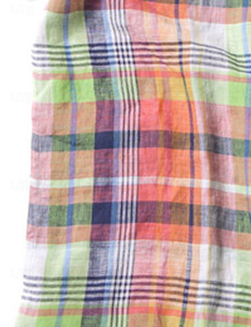 Hombre Camisa Camisa de lino Camisa de verano Camisa casual Camisa de playa Abotonar la camisa Plaid Festivos Ropa Cotidiana Multi Color Manga Corta Cuello Vuelto Verano Ropa Bolsillo delantero 2025 - zł99.99 –P2