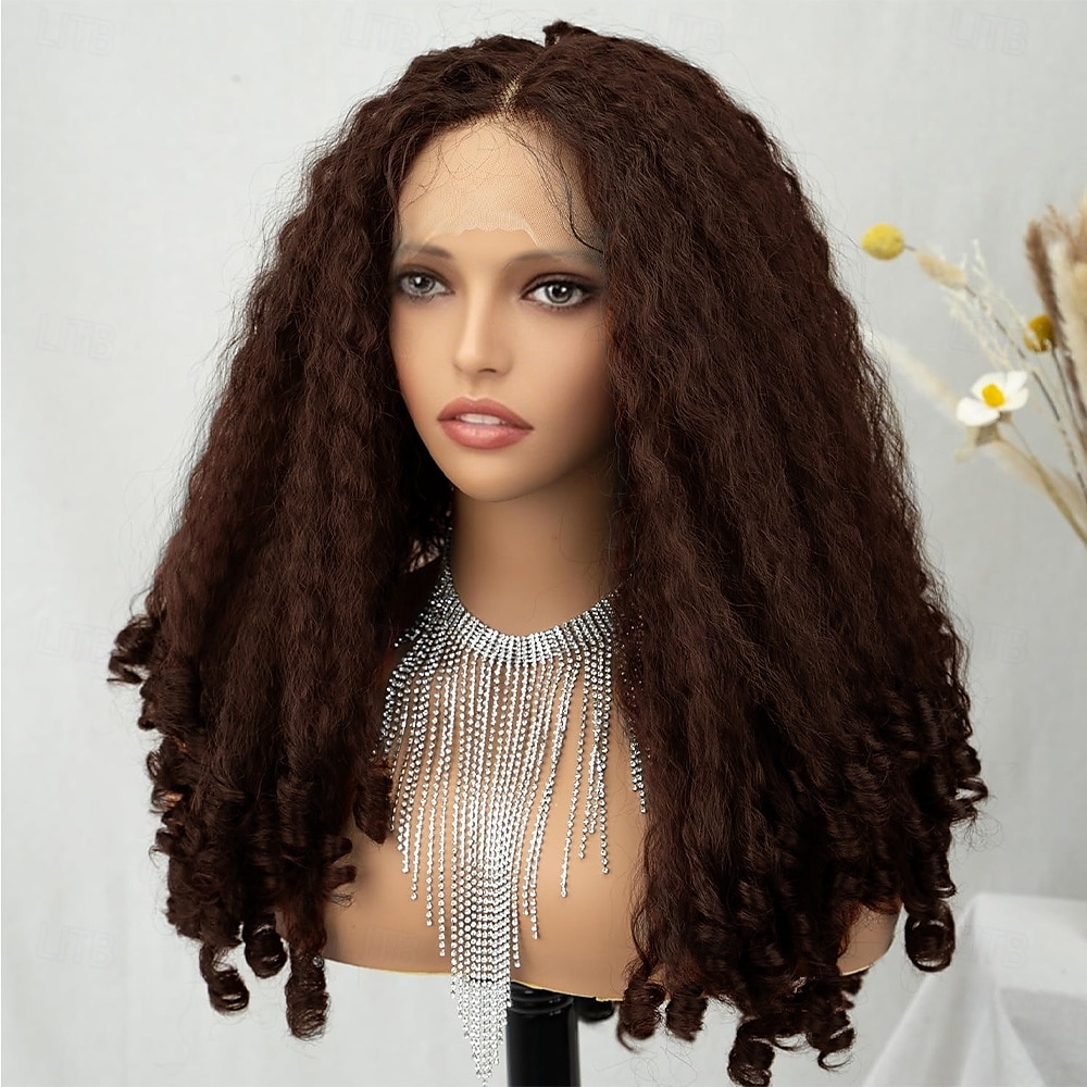 Peluca de encaje sintético Rizado Jheri Estilo 20 pulgada Marrón Oscuro Parte media Parte delantera de encaje 13x4x1 T Peluca Mujer Peluca Morrón Oscuro 2025 - $80.99 –P4