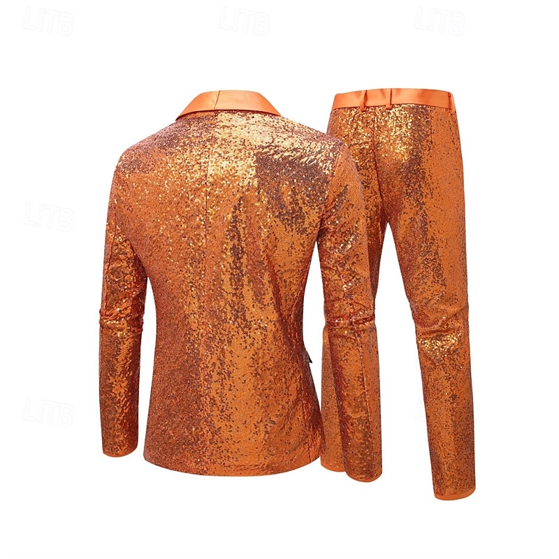 Herren Set Blazer Bühne Hochzeitsfeier Party / Cocktail Mode Lässig Frühling Herbst Polyester Einfach Knöpfe Tasche Bequem Einreihig Blazer Orange 2025 - $73.99 –P4