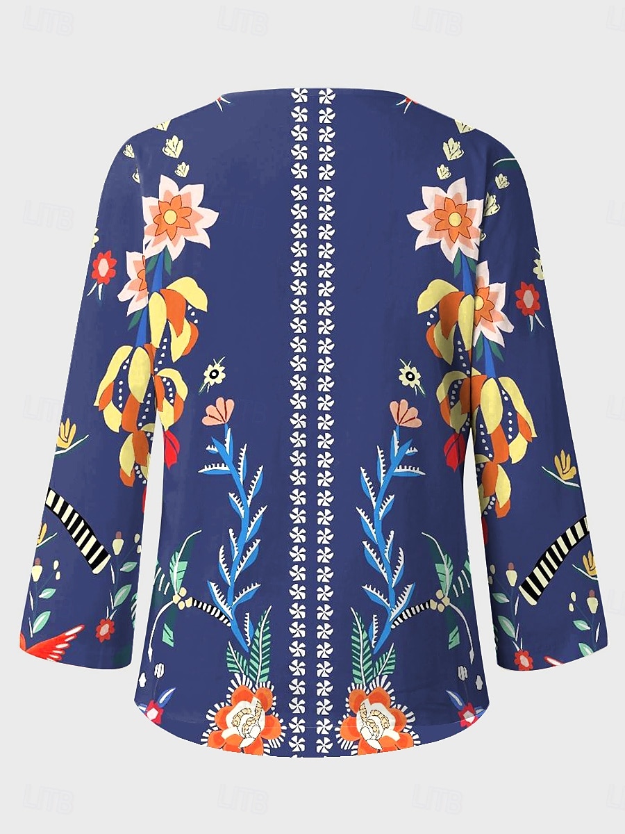 Dame Bluse Blomstret Grafisk Stilfull Fritid Langermet V-hals Vanlige topper Daglig Rød Blå Lilla Grønn Sommer Vår 2025 - $24.99 –P2