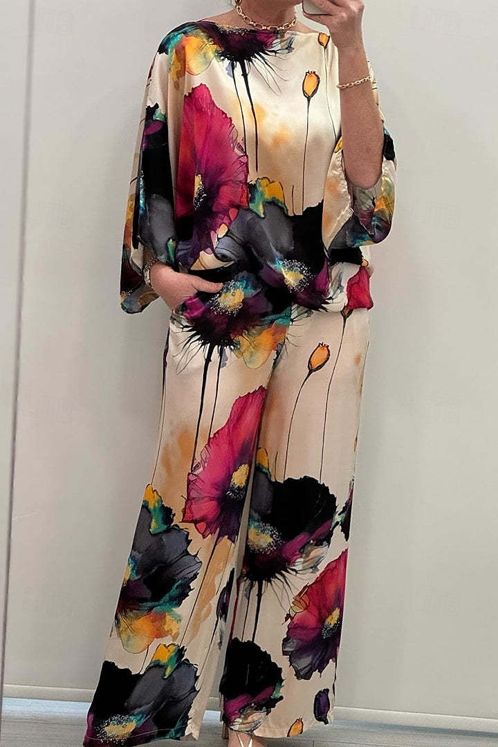 Dame Mărime EU / US2 Pieces SetsModă Stilat Trening Bolero Top Lungime Manșon 3/4 Rotund Floral Imprimeu Purtare Zilnică Negru Galben Roz Îmbujorat Toate Sezoanele Potrivire Largă 2025 - $26.99 –P3
