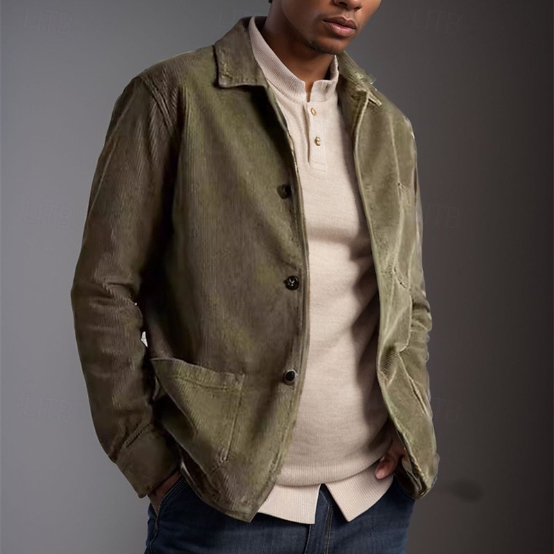 Per uomo Giacca Camicia Giacca di transizione Vacanza Quotidiano Leggero Tasca Primavera Autunno Semplice Classico Bavero Nero Cachi Verde militare Grigio Giacca del 2025 a $38.99 –P1