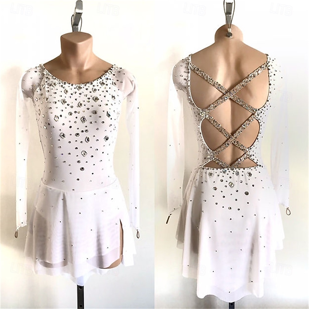Abito da pattinaggio artistico Per donna Ragazze Pattinaggio sul ghiaccio Vestito blu navy Bianco Rosa Patchwork Schiena aperta Rete Alta elasticità Allenamento Competizione Vestiti da pattinaggio del 2026 a $252.69 –P5