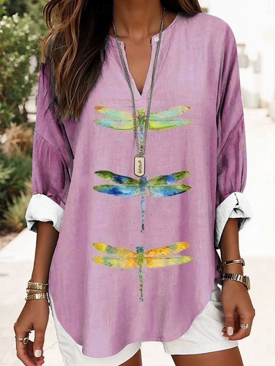 Women's Shirt Graphic Animal Vintage Tropical Hawaiian Long Sleeve V Neck Regular Tops Daily Holiday Beach Wear Print White Blue Purple Green Light Blue Summer Spring 2025 - $19.99 –P5