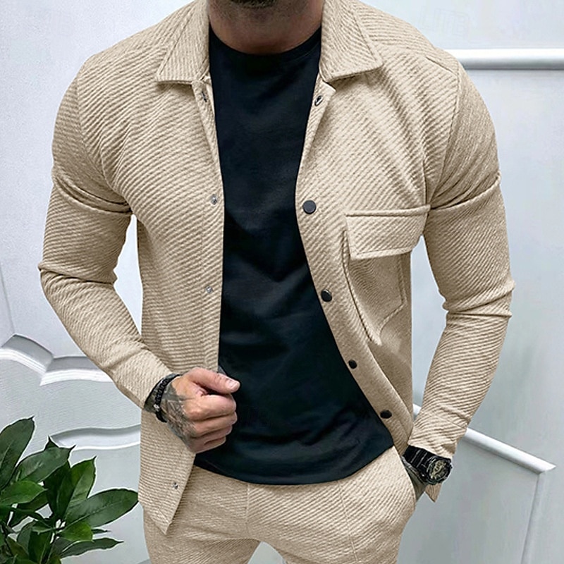 Herren Hemdjacke übergangsjacke Täglich Leicht Jacquard Sommer Frühling Einfach Klassisch Revers Schwarz Weiß Khaki Hellgrau Dunkelgray Jacken 2025 - $24.99 –P12